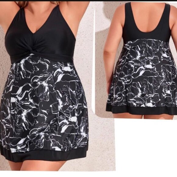 Tankini Bathing Suit Black and White Swimsuit Women Size XXL - Picture 2 of 9